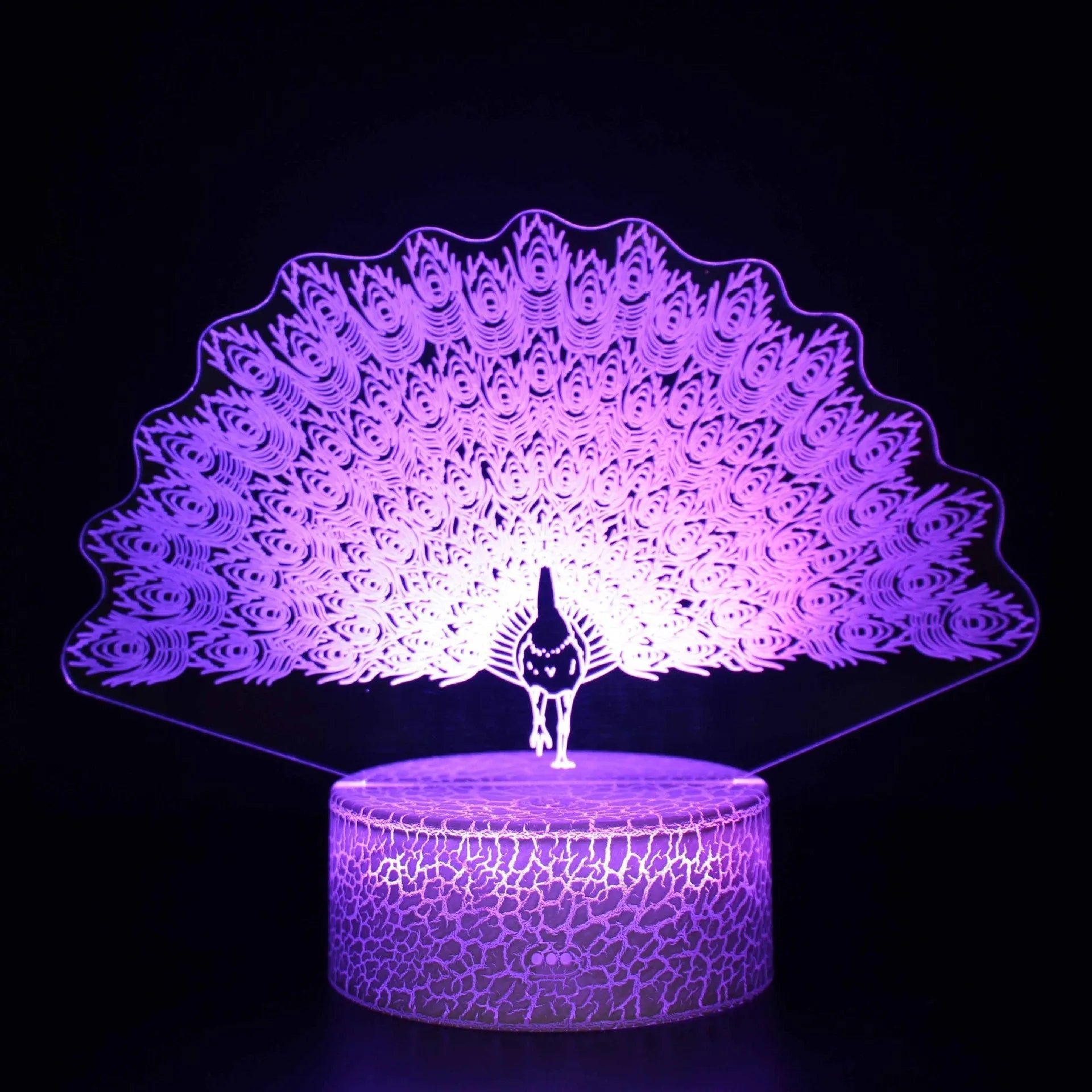 Acrylic 3D USB table lamp with touch control showing colourful illumination and crack base design options