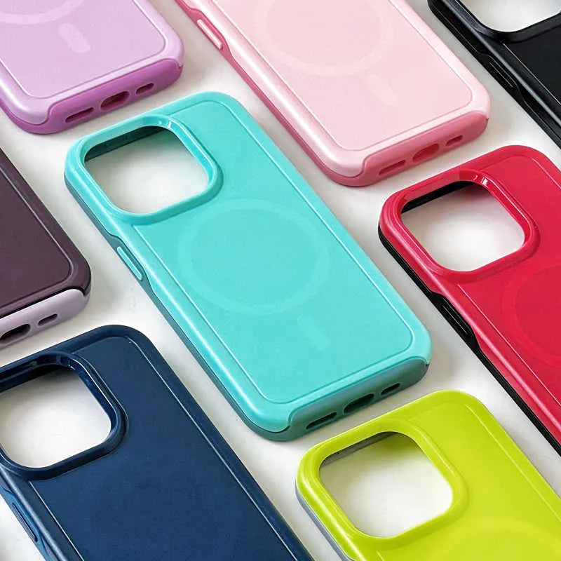 Magnetic matte silicone phone case for iPhone in fluorescent green with anti-fall protection