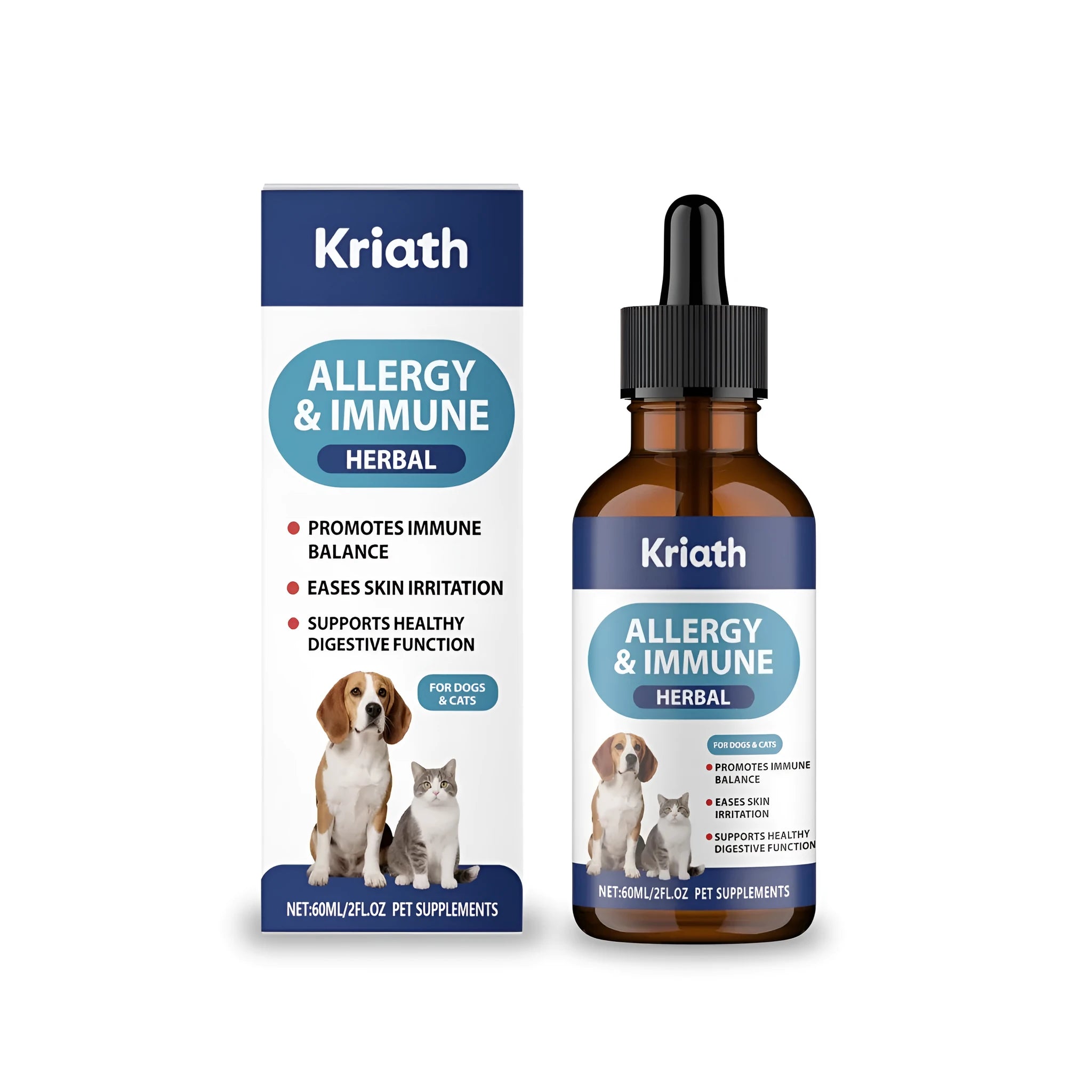 60ml bottle of pet oral liquid supplement with Hypericum japonicum and other herbal extracts