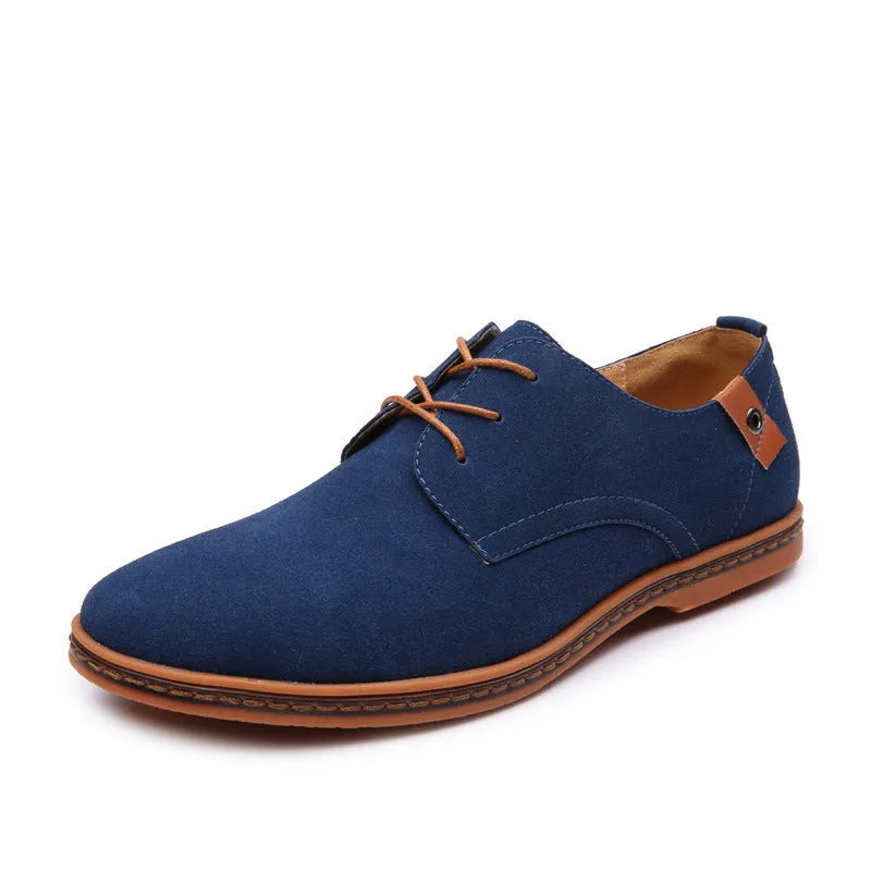 Men's casual suede-style shoes with matte upper, round toe, solid colour, sizes 38-48