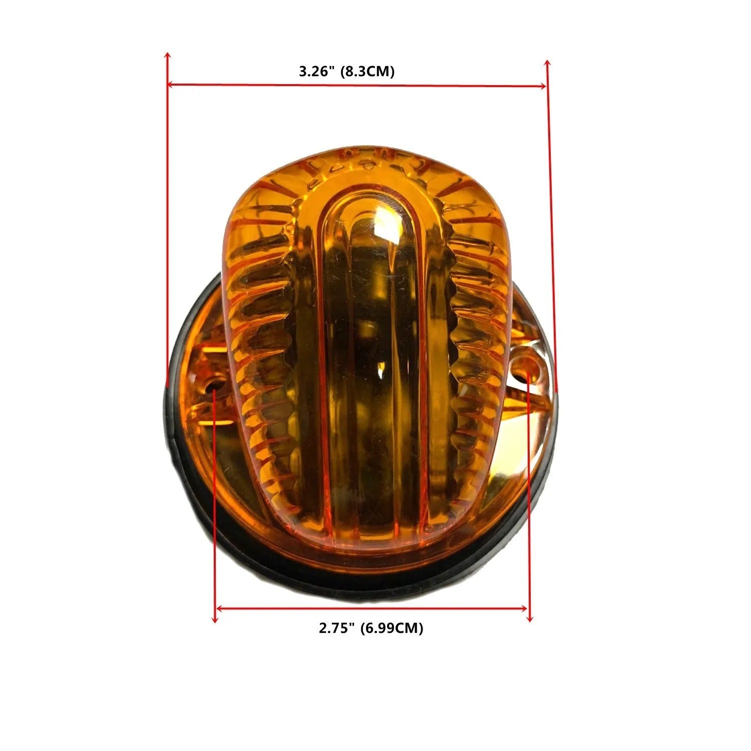 Yellow LED roof cab marker light for commercial vehicles with polycarbonate lens and rubber base.