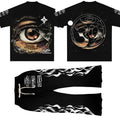 Piercing Vision black short-sleeve t-shirt and flare sweatpants set unisex sportswear