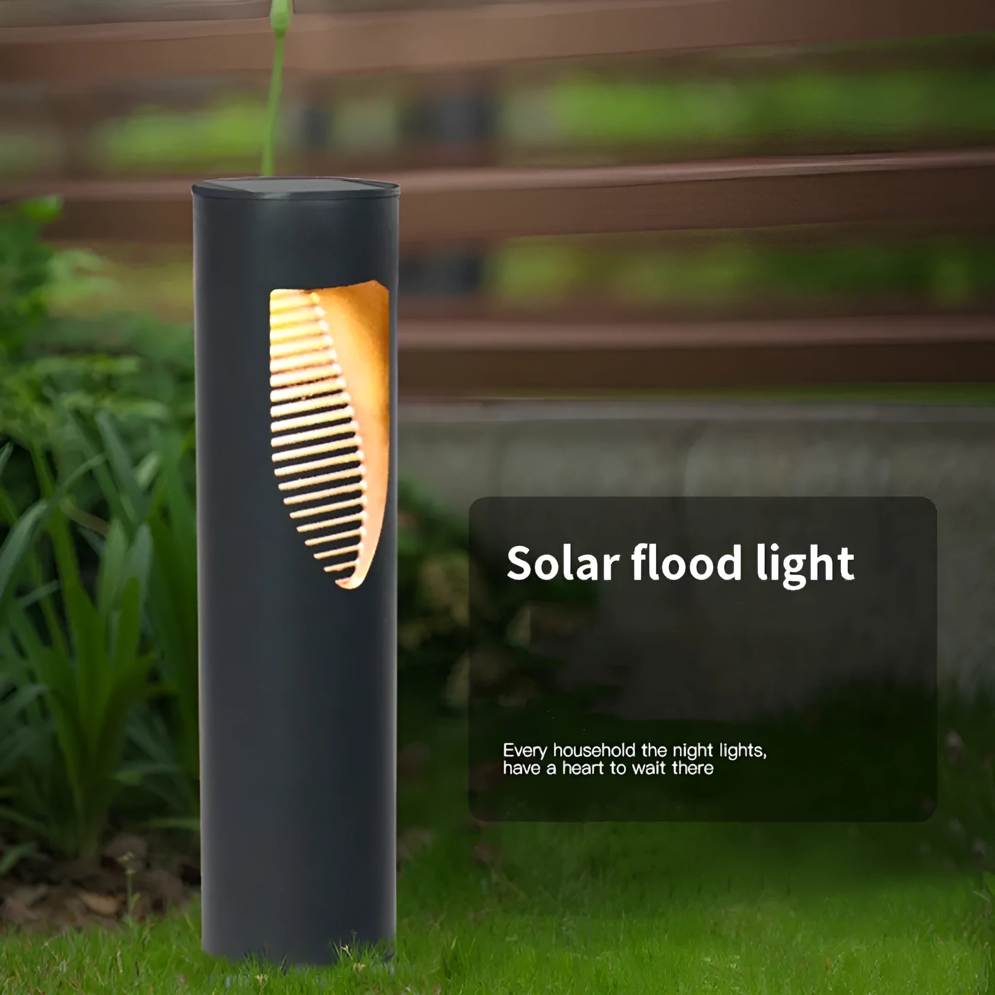 Black geometric solar-powered garden light with abstract design for outdoor decoration