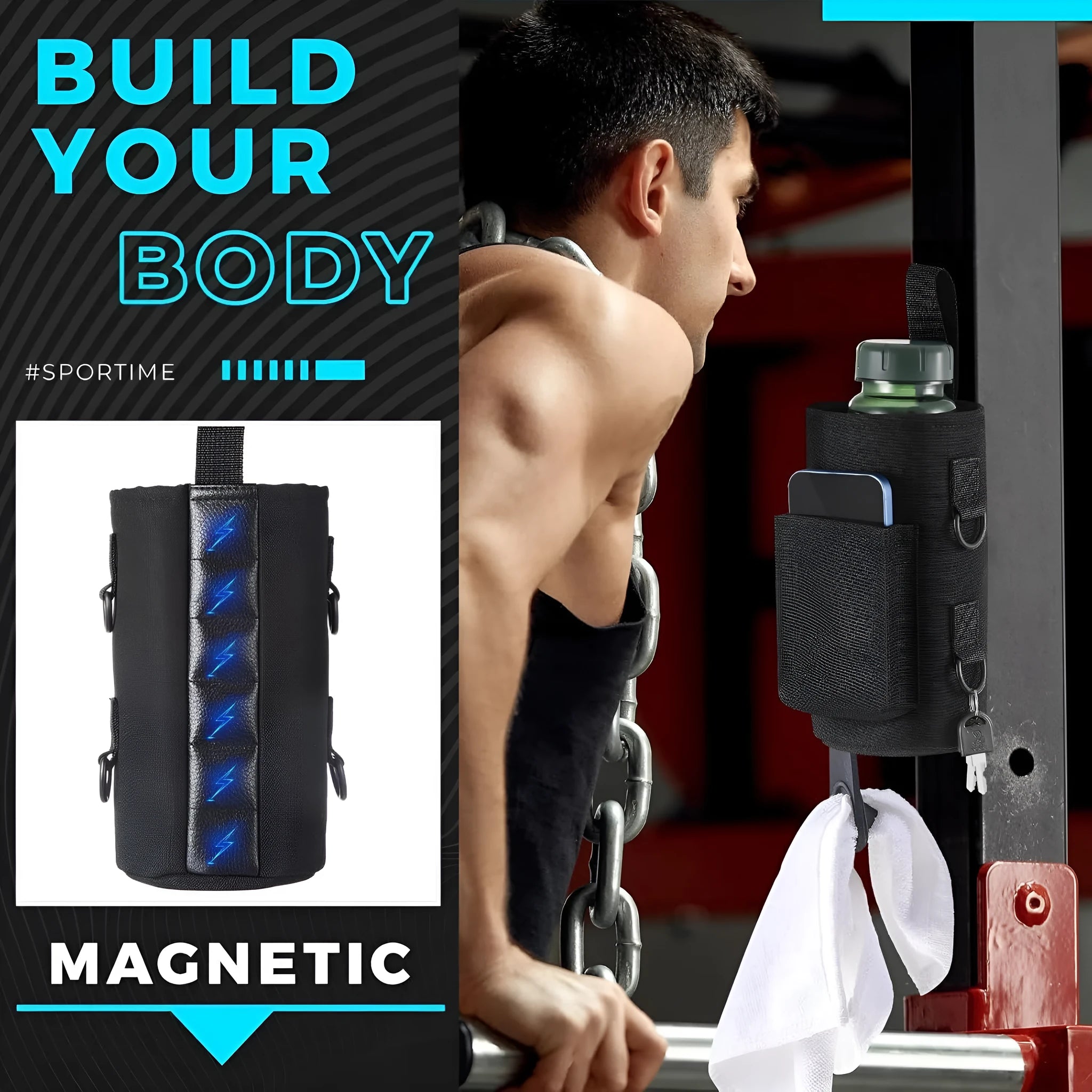 Magnetic waterproof cloth cup cover in black with large capacity for outdoor fitness bottles