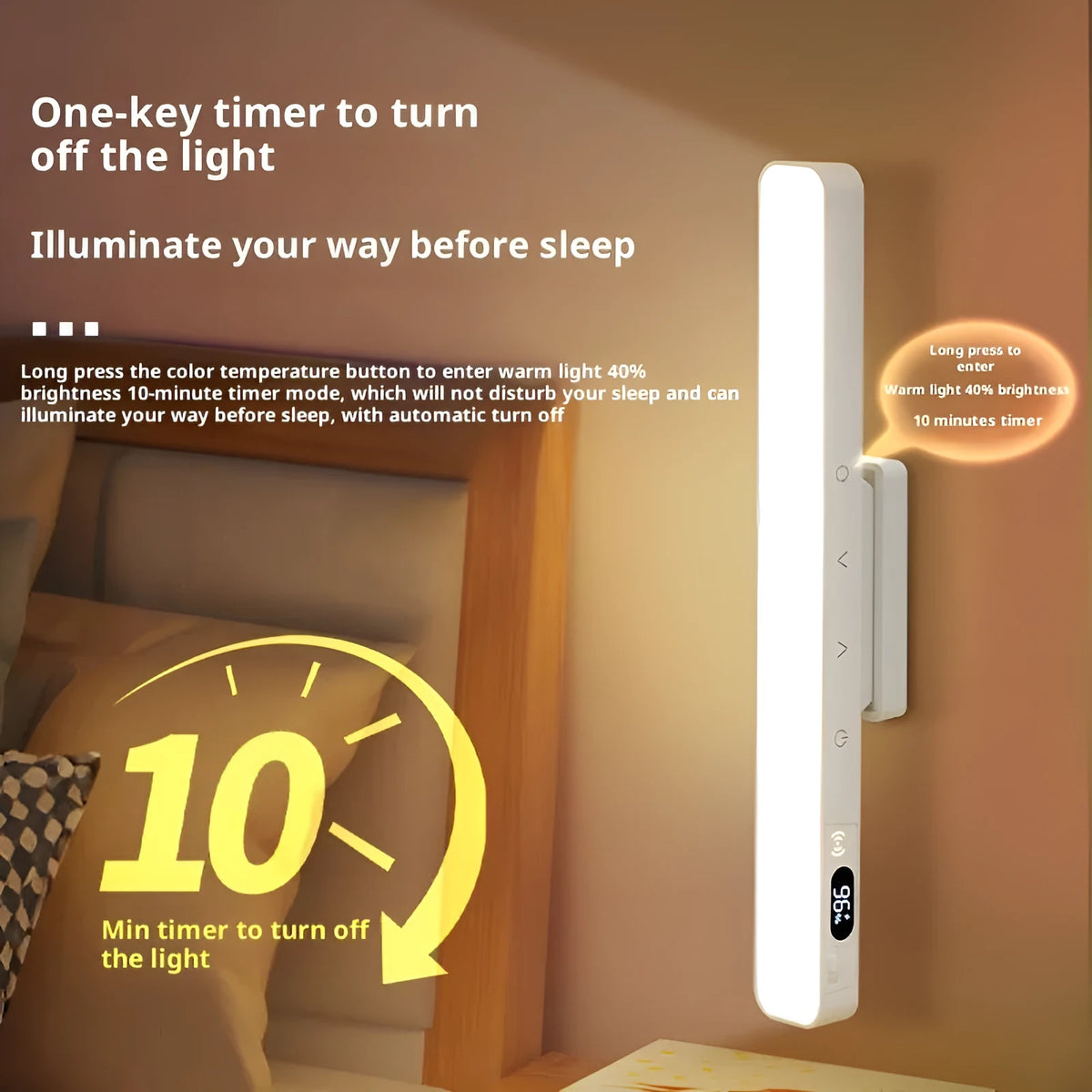 Magnetic rechargeable table lamp with long strip light bar, touch remote control, and built-in lithium battery for dormitory study use.