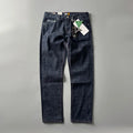 Men's straight leg denim jeans in primary colour showing mid waist fit and classic American retro style.