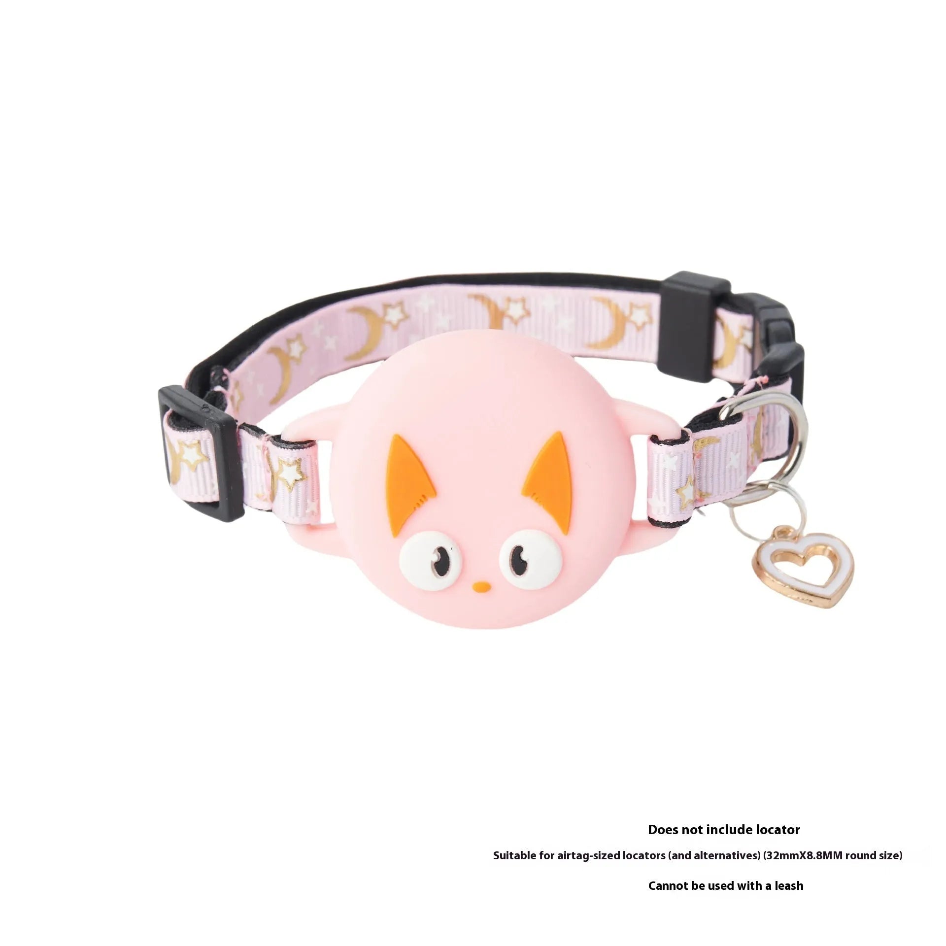 Plastic Apple AirTag protective case for cat collars in pink, blue, light green, and black colours with adjustable band.