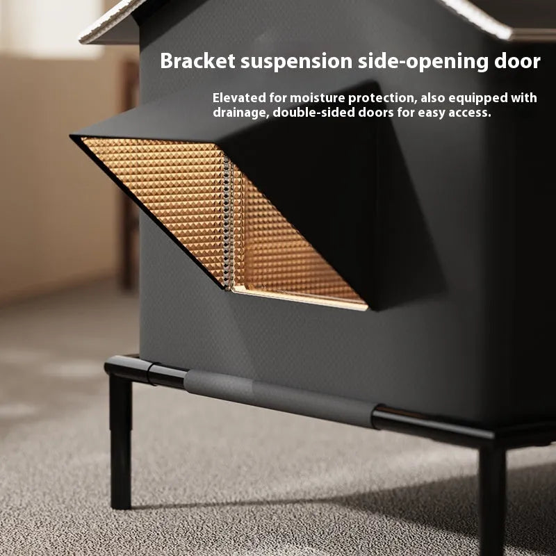 Black Oxford cloth outdoor warm pet bed for cats with lock temperature design