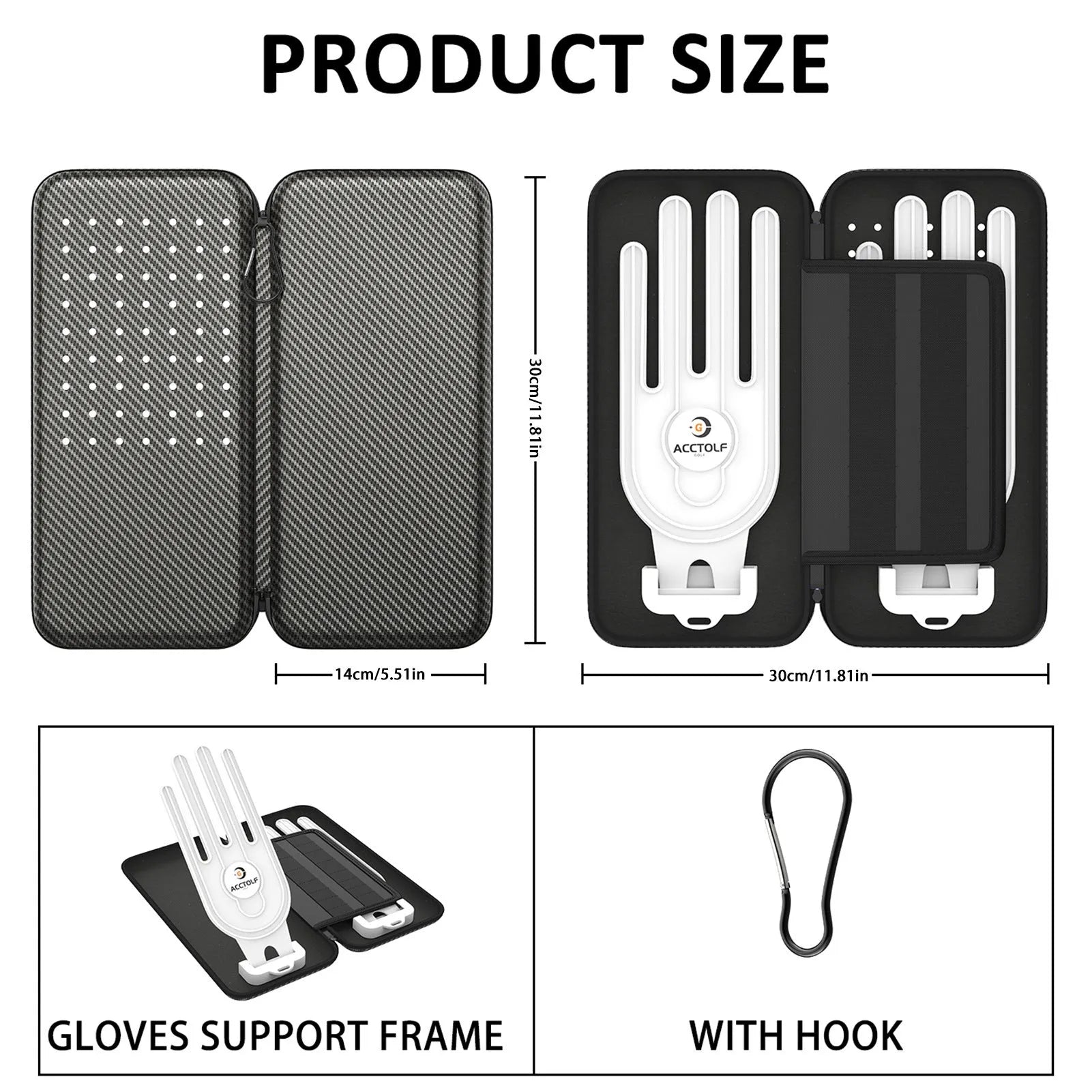 Silver grey golf double glove bag with two brackets for marking tool storage