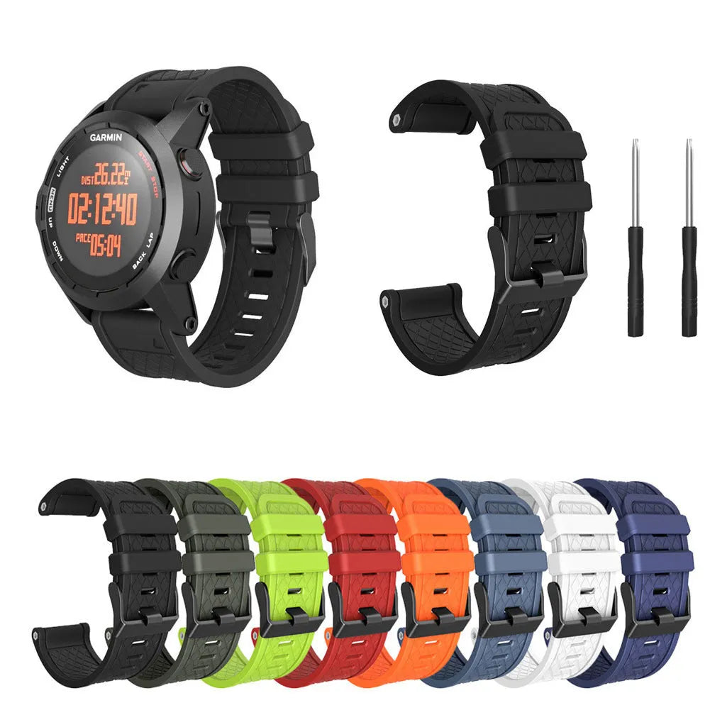 Black silicone watch strap with stainless steel buckle for Jiaming watches, 26mm width