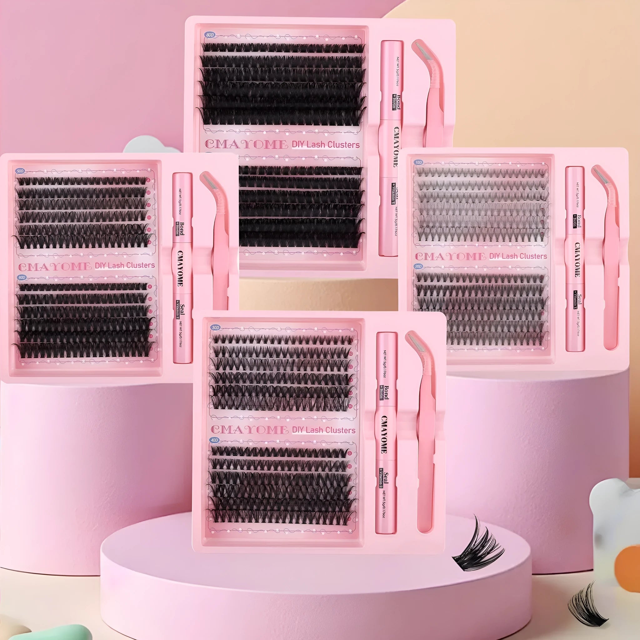DIY single cluster false eyelashes set with artificial fibre lashes for custom application