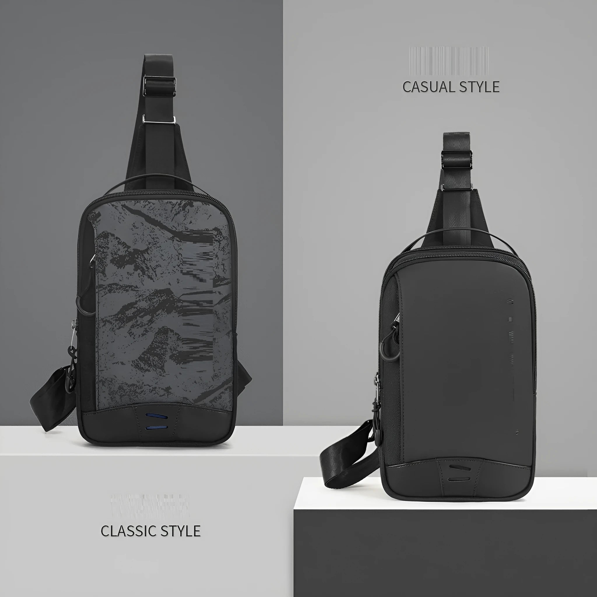 Casual black waterproof TPU chest bag with a single strap and soft handle.