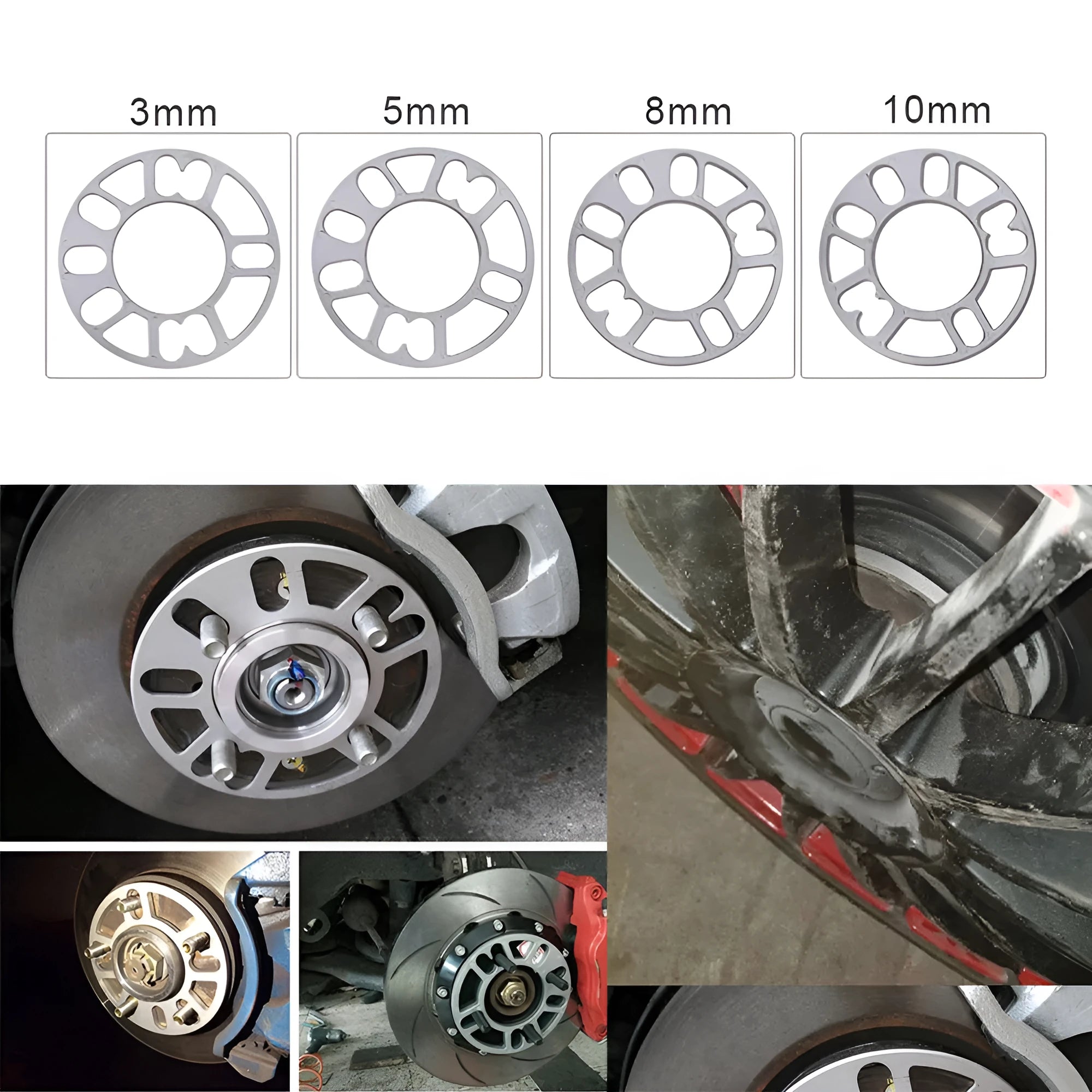Aluminium automobile wheel hub widening gasket spacer for brake clearance in multiple thickness options