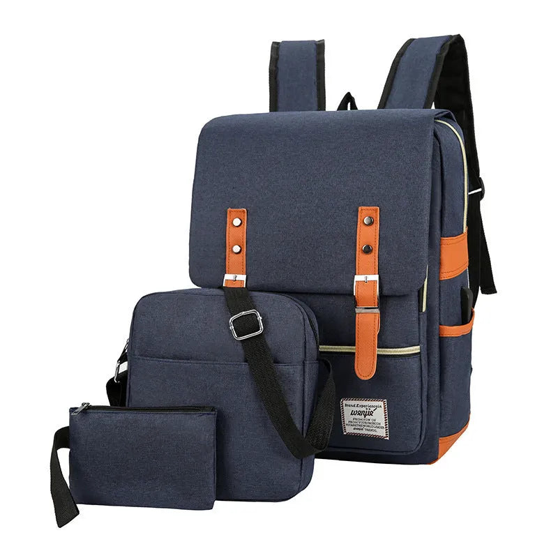 Three-piece business backpack in Oxford cloth with curved shoulder straps and large capacity