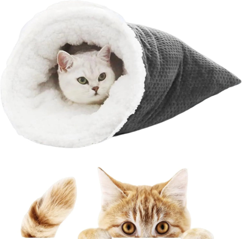 Gray cat winter sleeping bag with removable crinkle sack semi-enclosed cave for cats up to 6kg, 50x47cm bag body