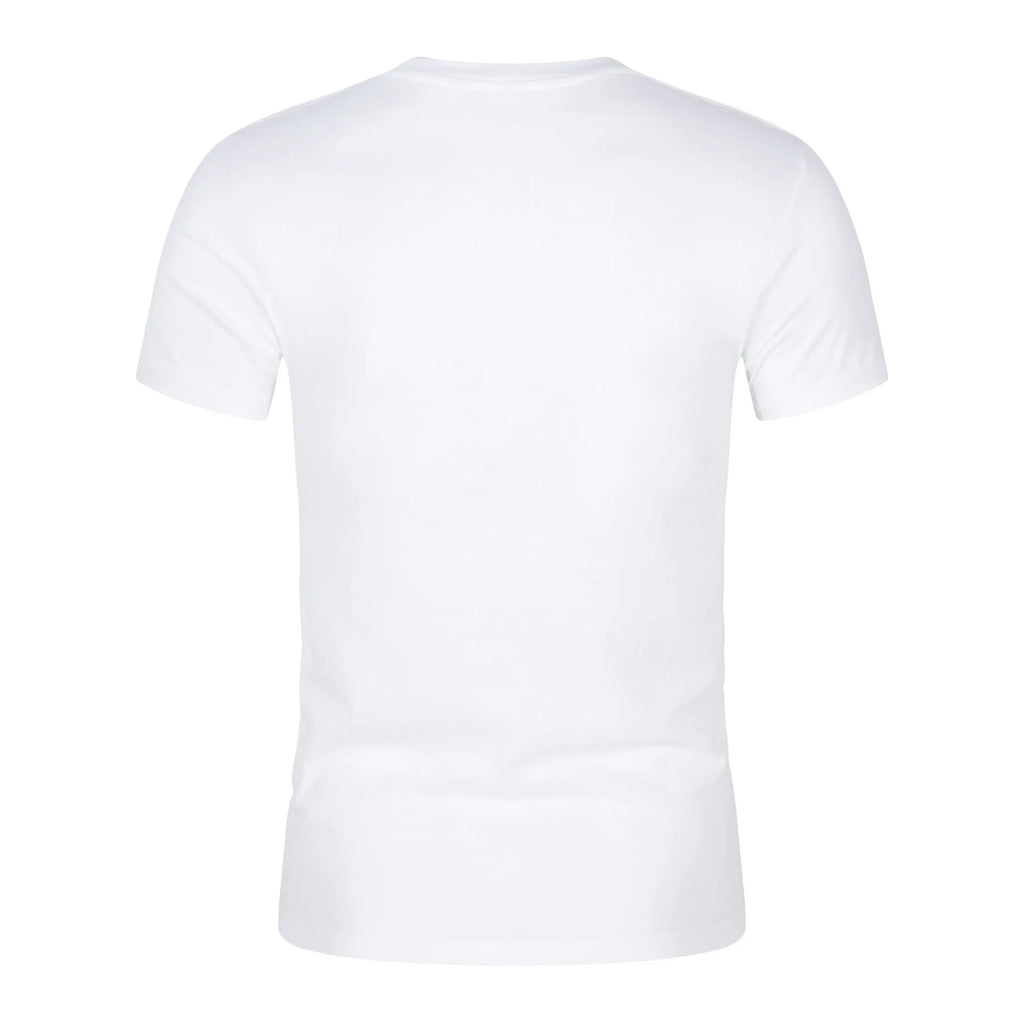 Men's solid colour short sleeve cotton t-shirt on a hanger in white and black.