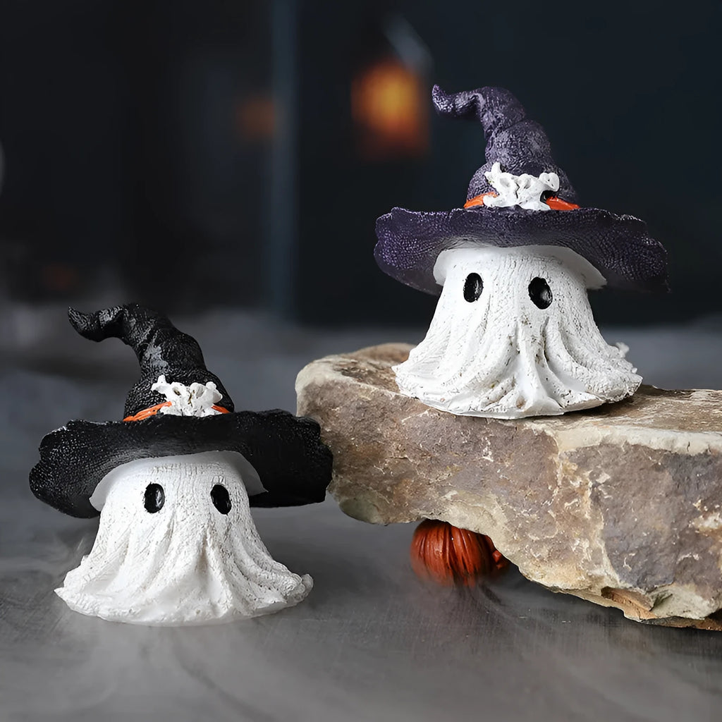 A detailed resin wizard hat ornament in either black or purple, for Halloween and holiday decoration.