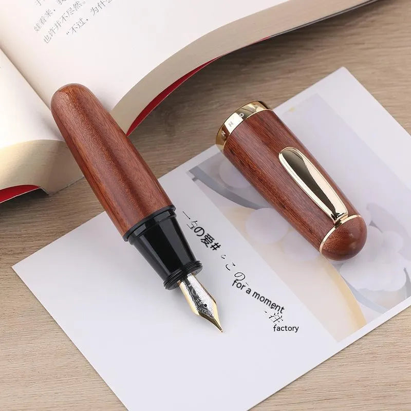 Solid wood ink pen with fine tip, short chubby body in Ebony Rosewood finish