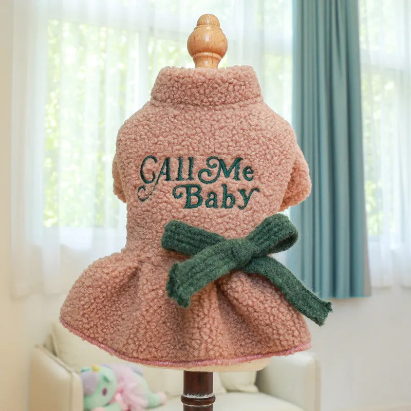 Polyester Berber fleece pet skirt with elastic waistband in baby letter pattern