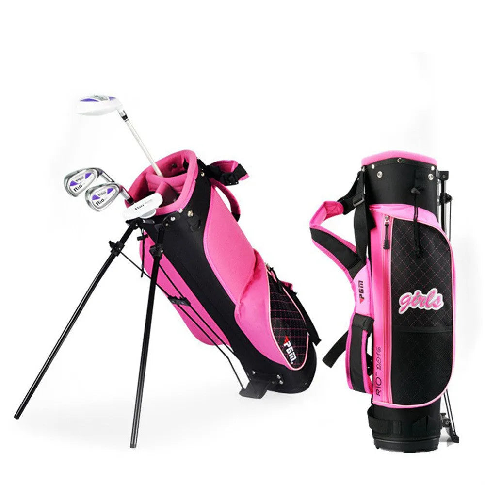 Children's golf club set with forged aluminium wood, carbon shafts, ball bag, tee, black and white finish