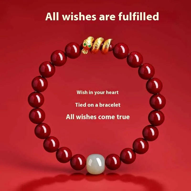 Handmade red cinnabar snake zodiac bracelet with roll snake beads in Chinese style