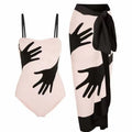 Women's patterned polyester bikini with detachable tulle skirt in one-piece design