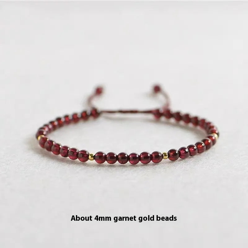 Hand-woven garnet red rope Chinese bracelet with flexible wire construction