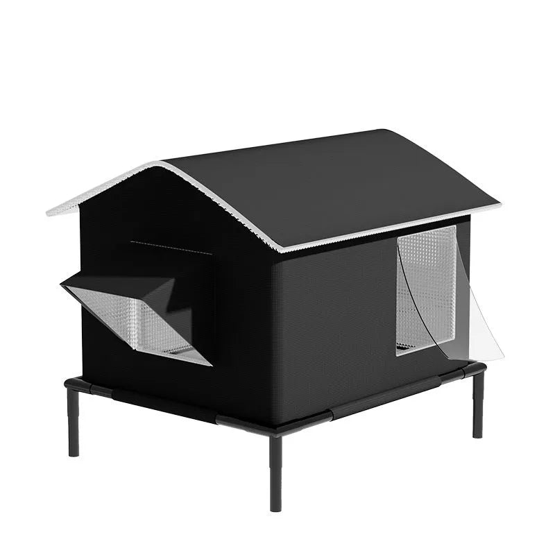 Black Oxford cloth outdoor warm pet bed for cats with lock temperature design