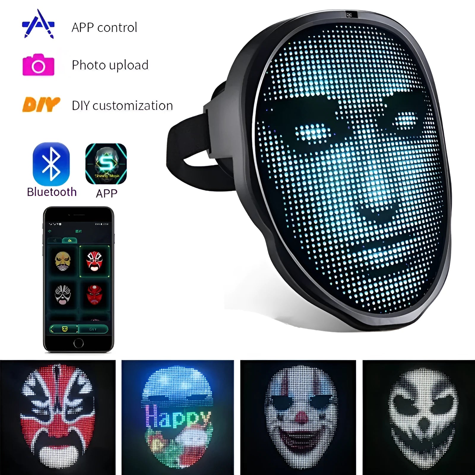 Avengers LED luminous face mask with electronic display showing gesture control sensor