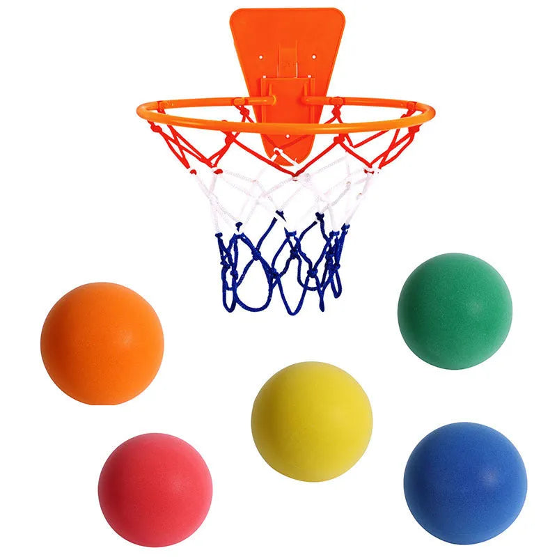 Silent indoor basketball set with high-density foam ball in assorted colours and multiple size options