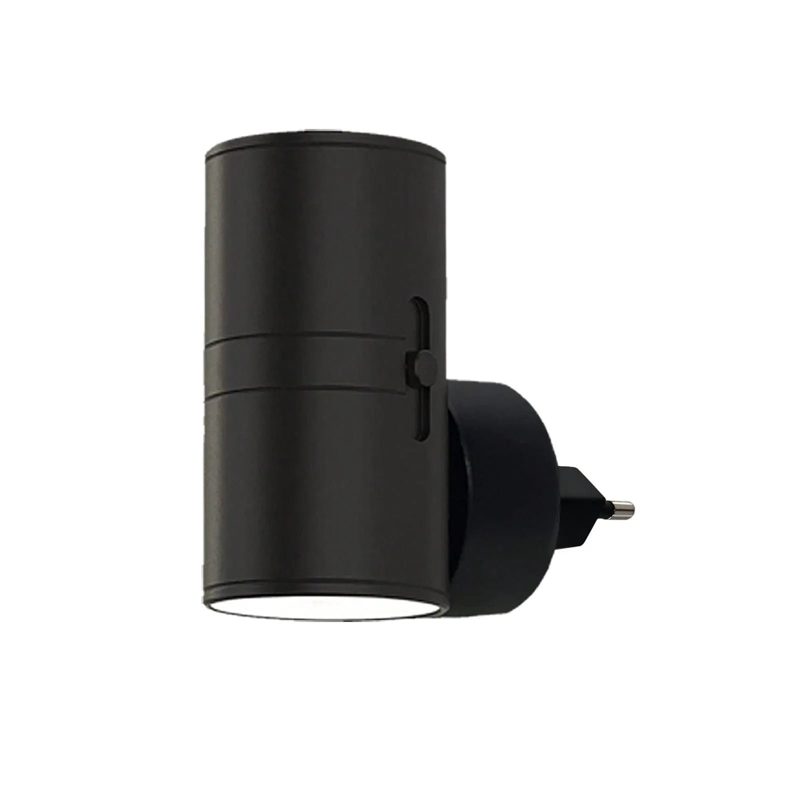 2-in-1 sensor plug LED night light with geometric stereo design, black shell, on white background