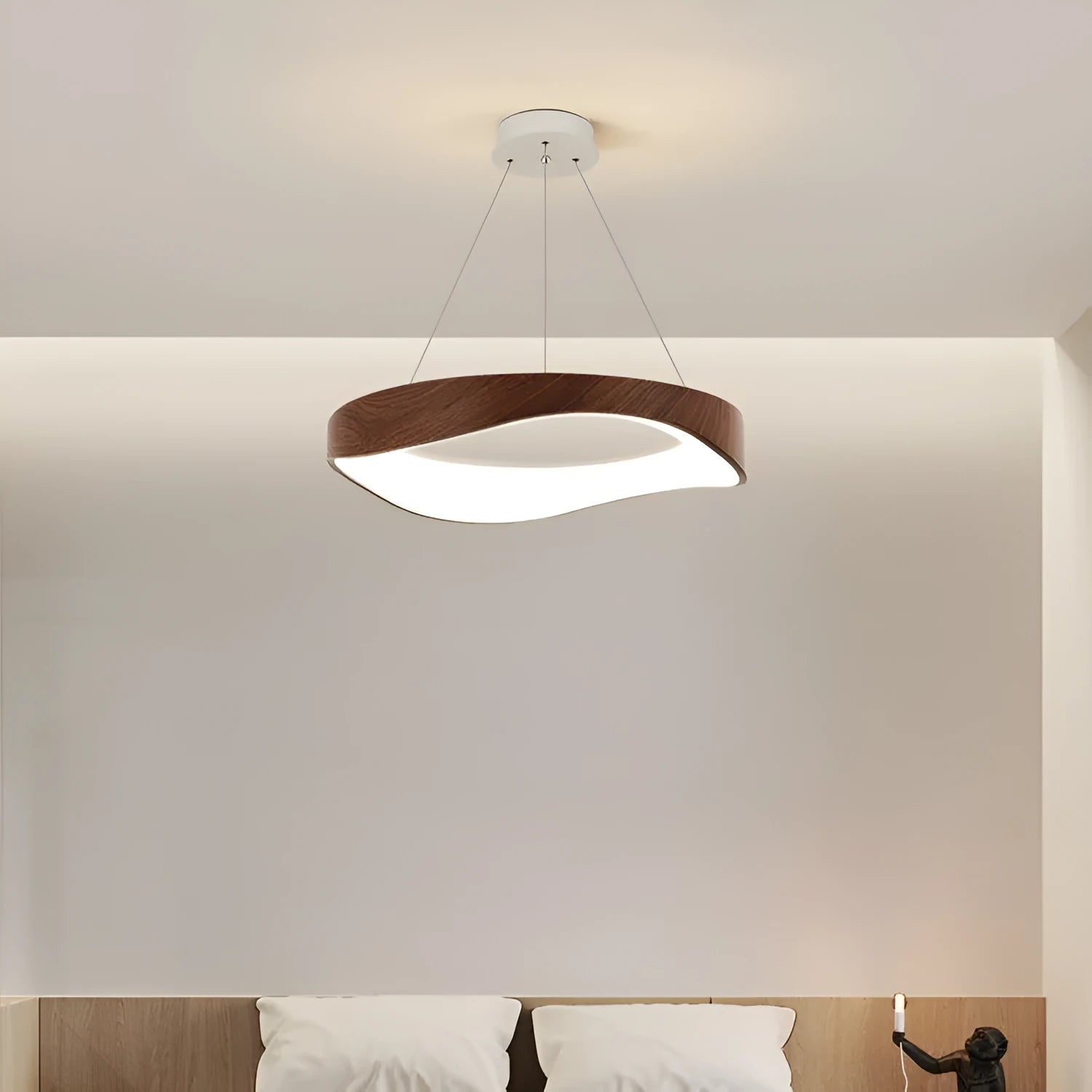 Nordic creative wood grain pendant chandelier 40cm in Antique Wood Grain finish for dining room