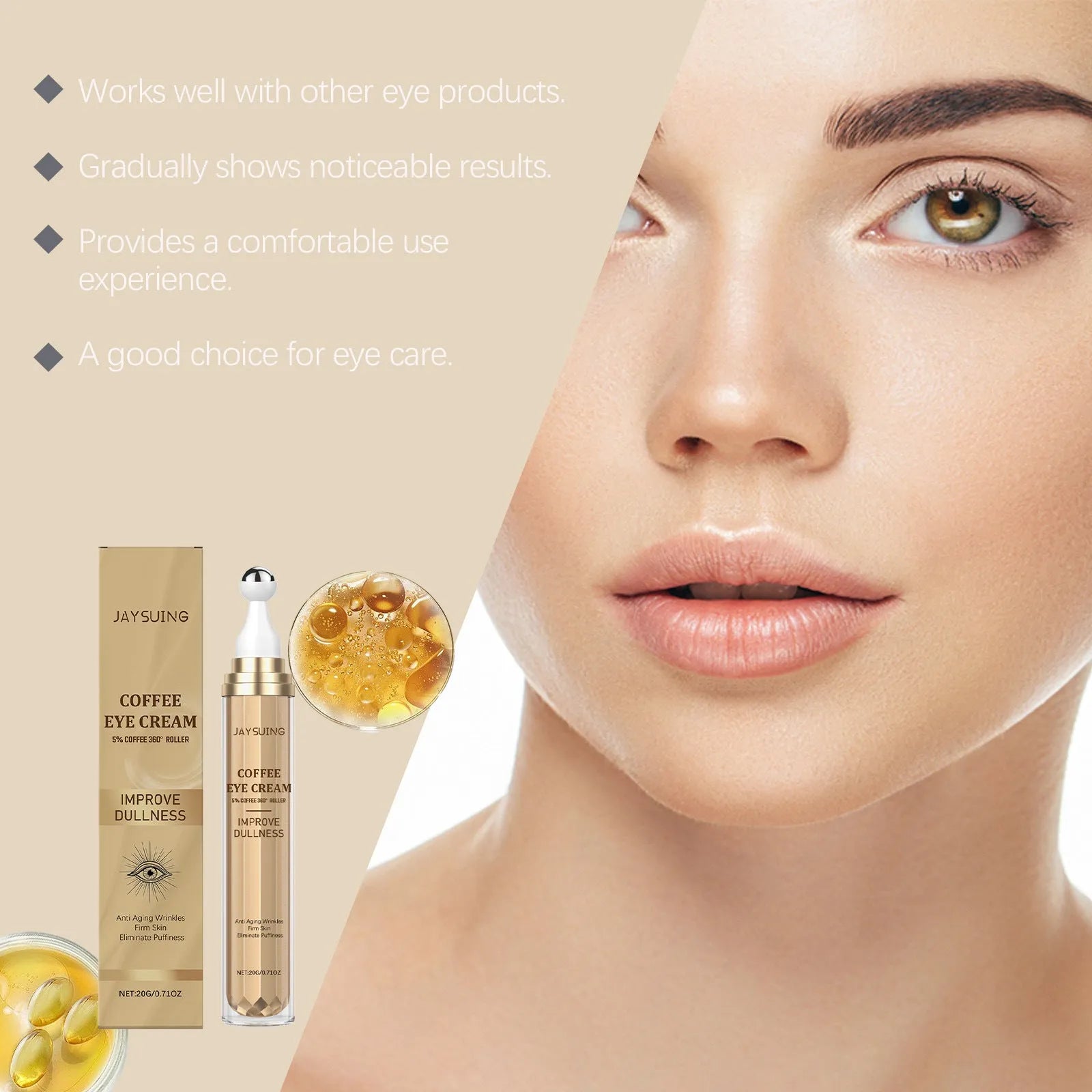 20g jar of Caffeine Firming Eye Cream for under-eye application.