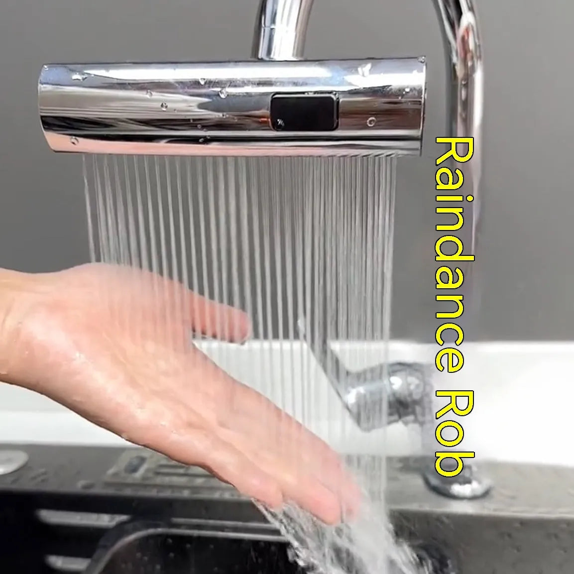 Kitchen faucet waterfall outlet connector with rotating bubbler and electroplated finish
