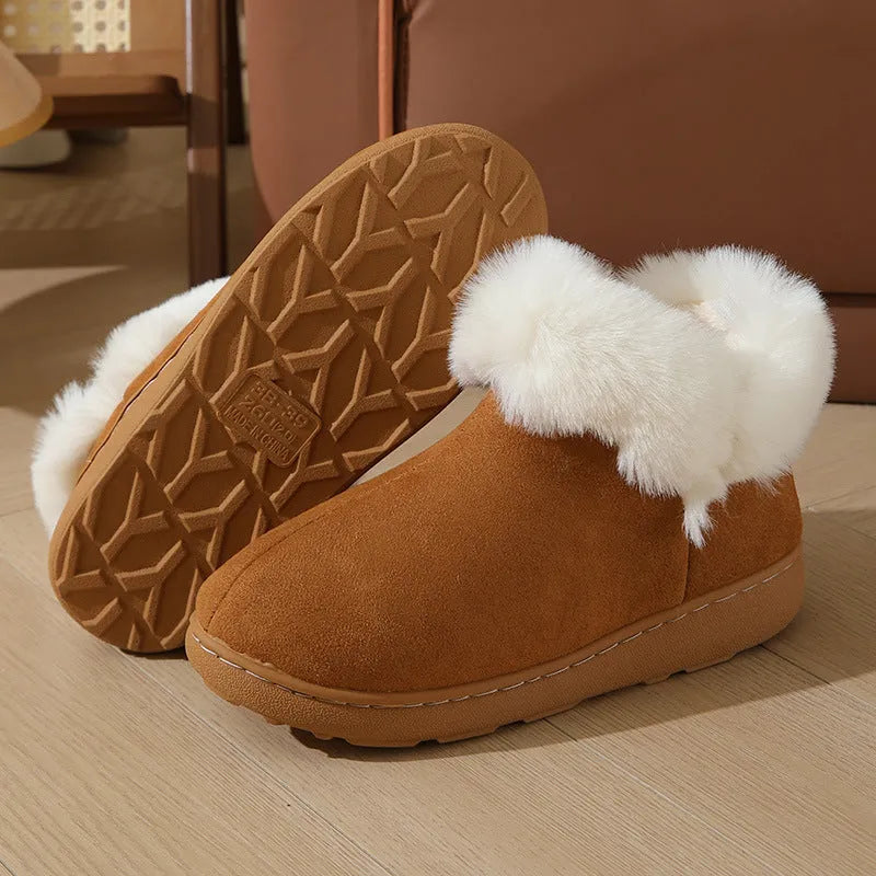 Indoor platform cotton shoes in grey, black or brown with toe-ring design, velvet upper and sewn PVC sole