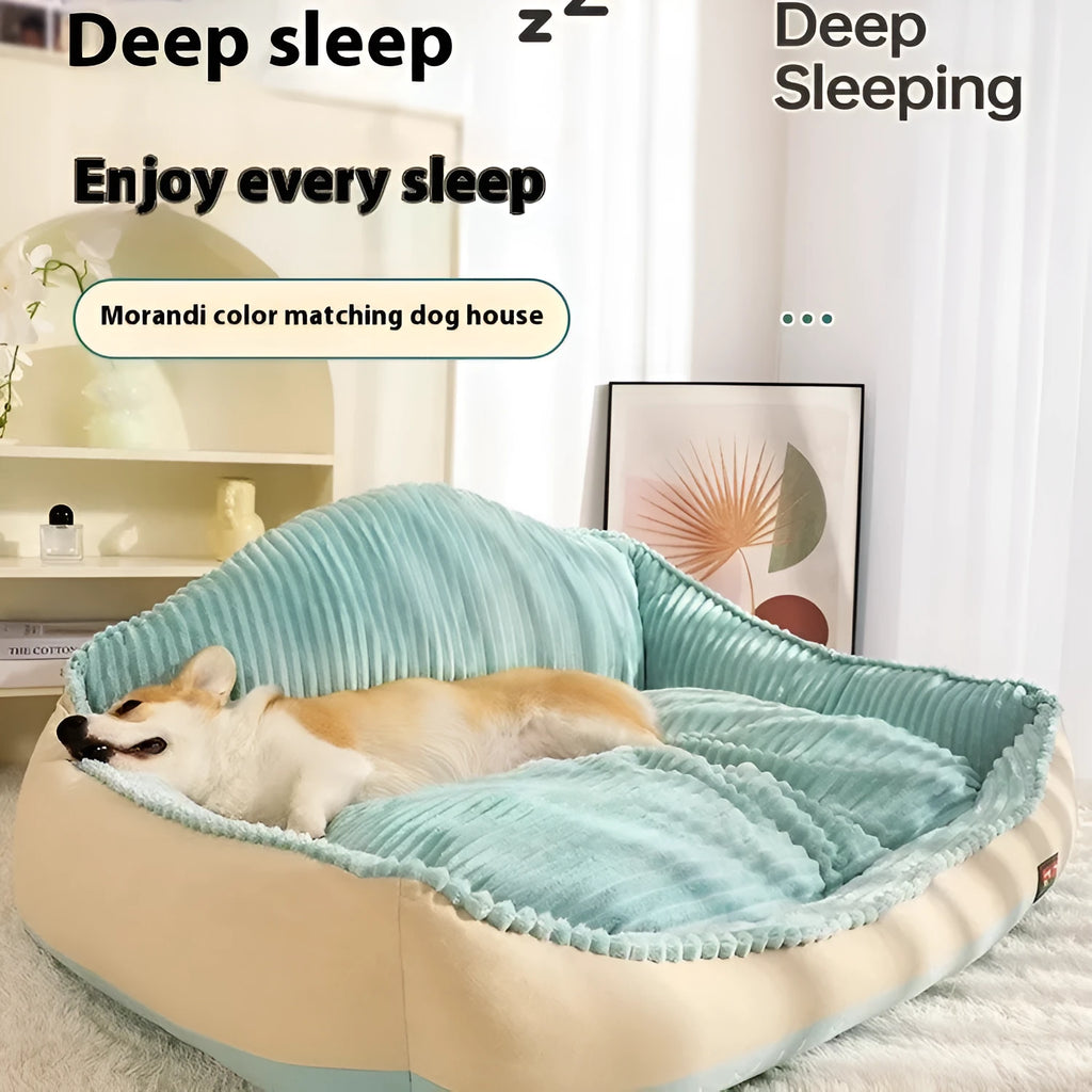 Morandi coloured washable pet bed kennel for dogs and cats, shown in L size.