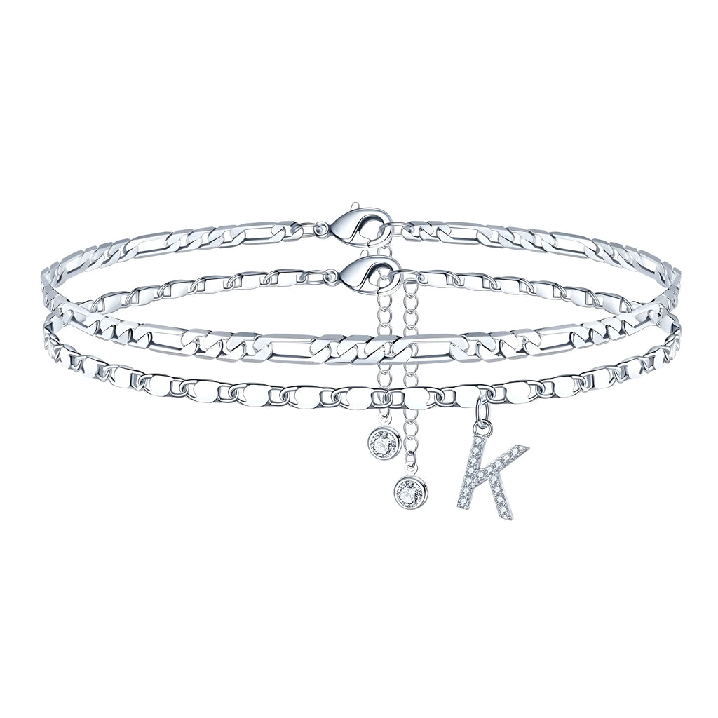 Copper letter anklet jewellery with double circle pendant showing engraved character, bead accents, and chain link design