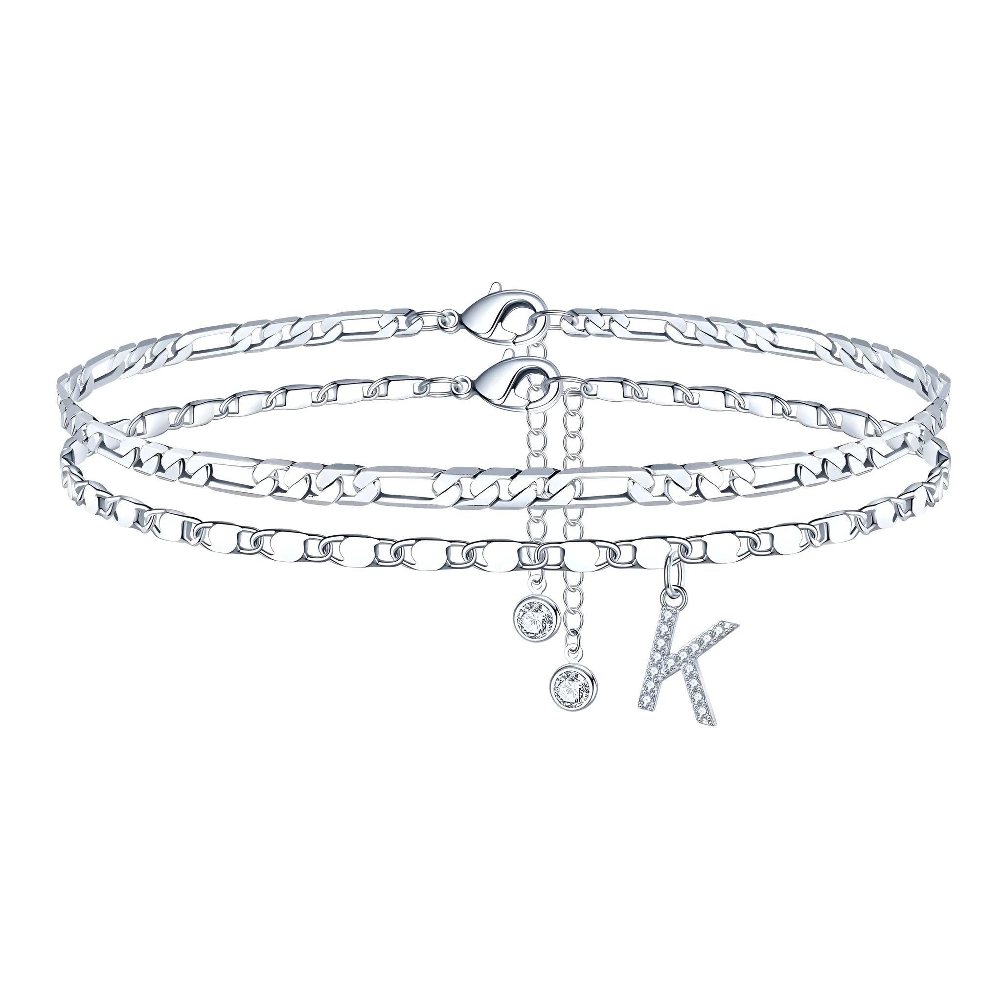 Copper letter anklet jewellery with double circle pendant showing engraved character, bead accents, and chain link design