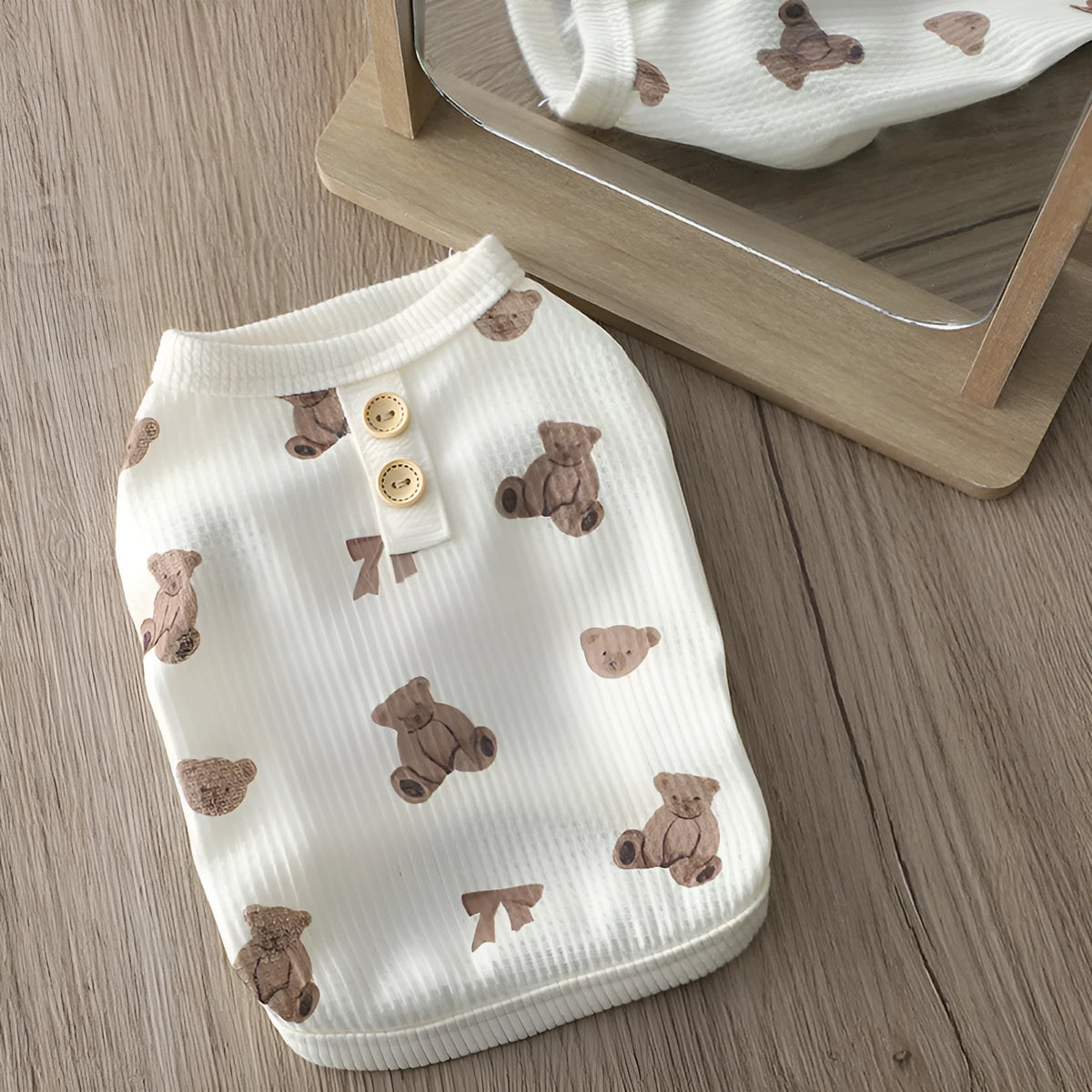 Beige waffle small dog clothes short sleeve polyester pet t-shirt in sizes M L XL