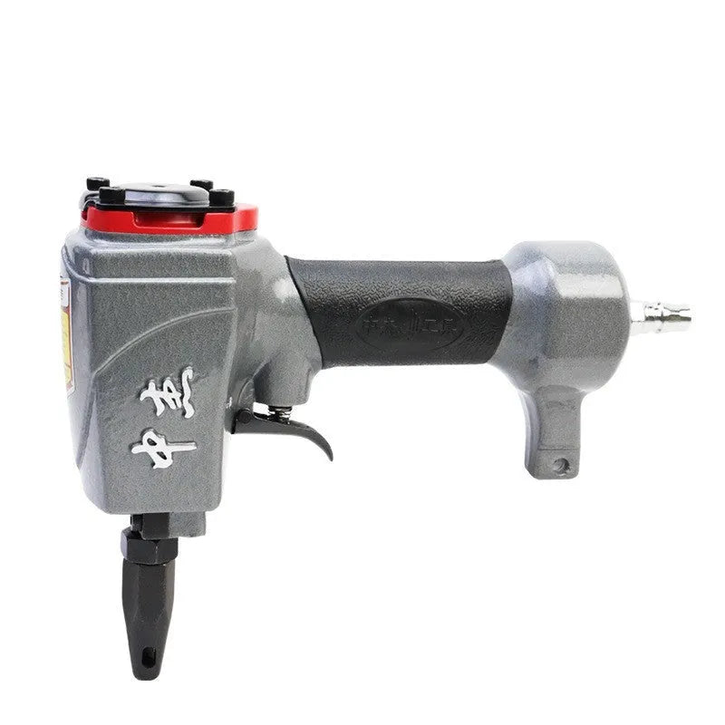 DK30 air-powered metal sheet punching gun for fabric hole creation.