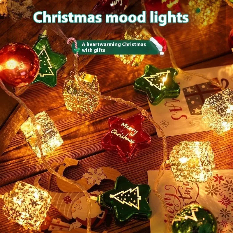 Electroplating ball Christmas lights string with XINGX pendant in gold and star decorations