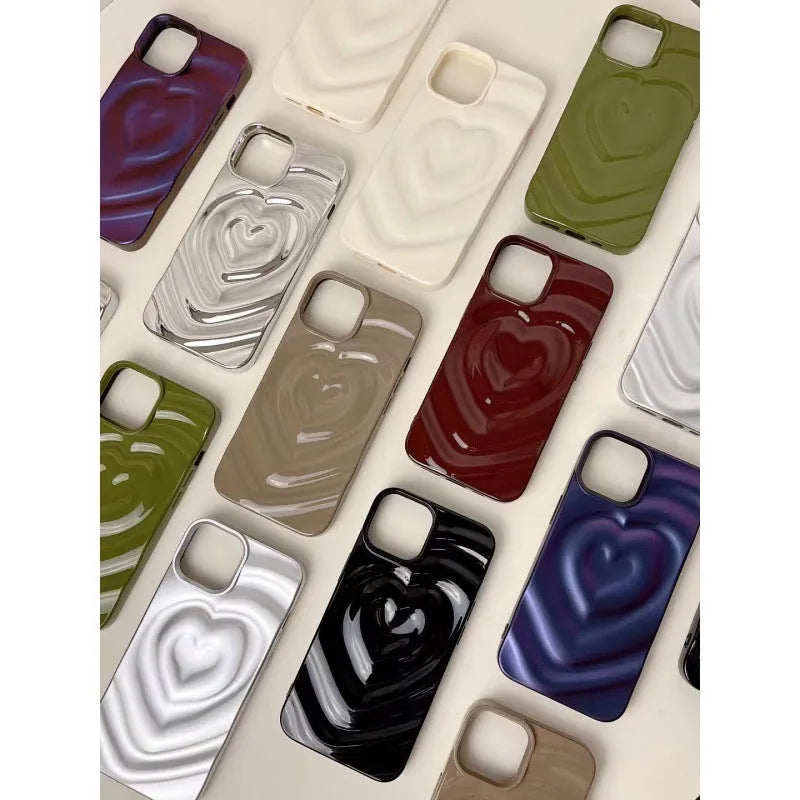 Solid colour iPhone case with raised three-dimensional love pattern in TPU material