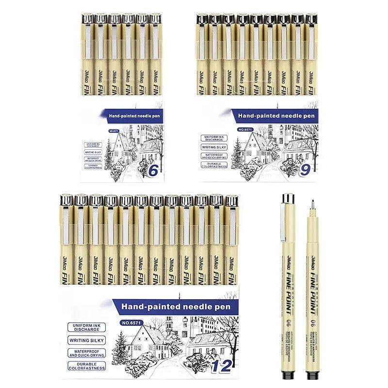Cartoon syringe style needle pen with waterproof hook line art design for drawing and sketching