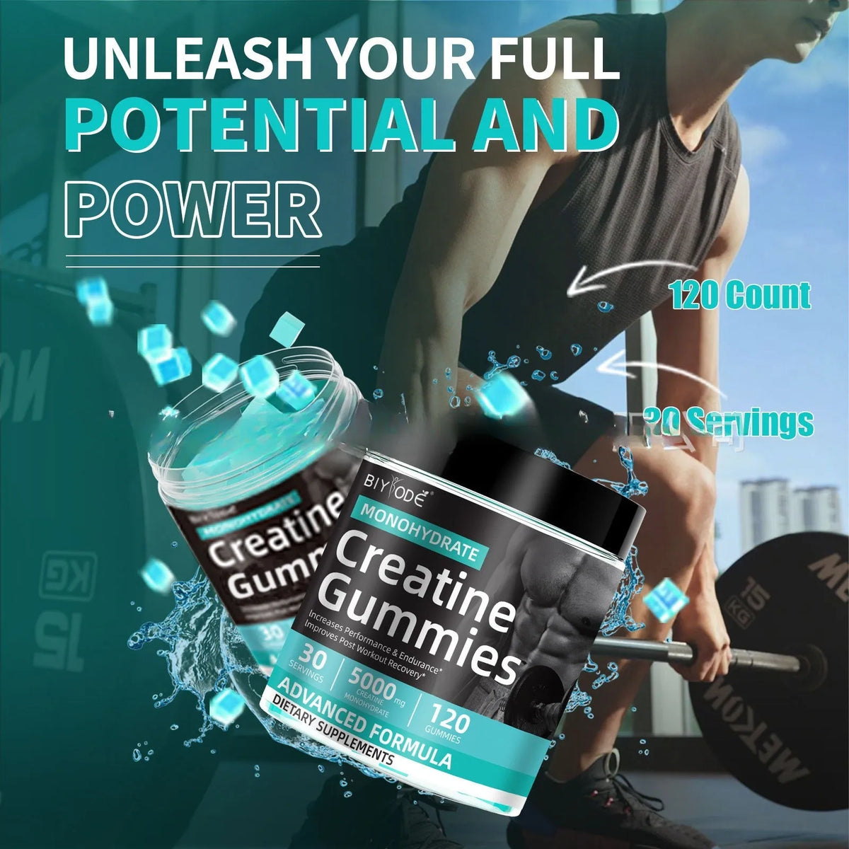 Bottle of Water Creatine Jelly 120 Tablets sports supplement for men and women
