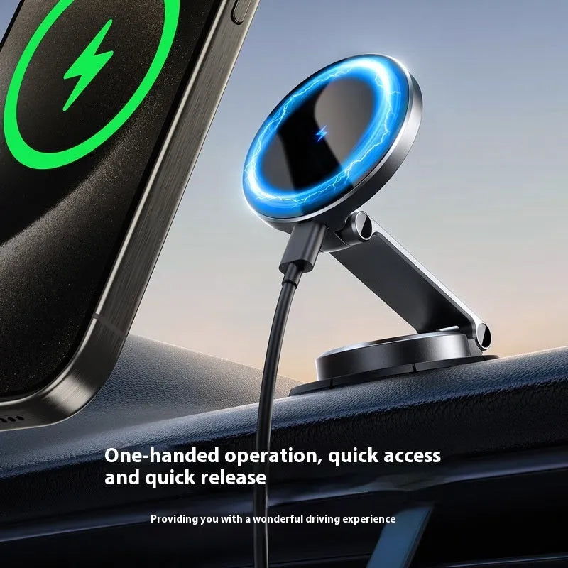 Black wireless charging car phone holder with zinc alloy construction and paste mounting for 4.7-7.0 inch phones