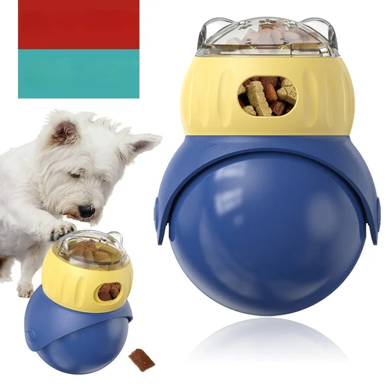 Morandi yellow and blue plastic tumbler owl cat puzzle feeder toy.