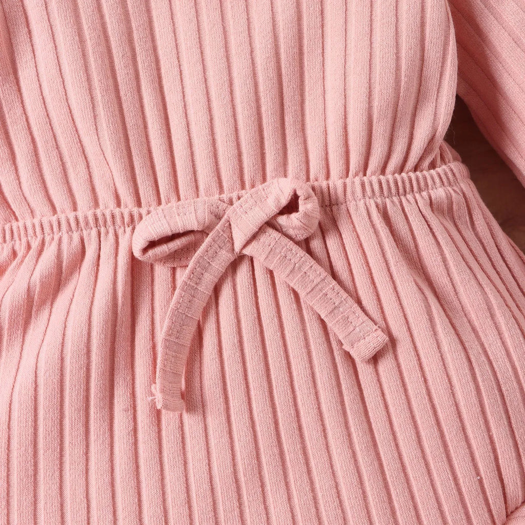 Baby girl long sleeve striped cotton romper with headscarf in white, pink, and brown options