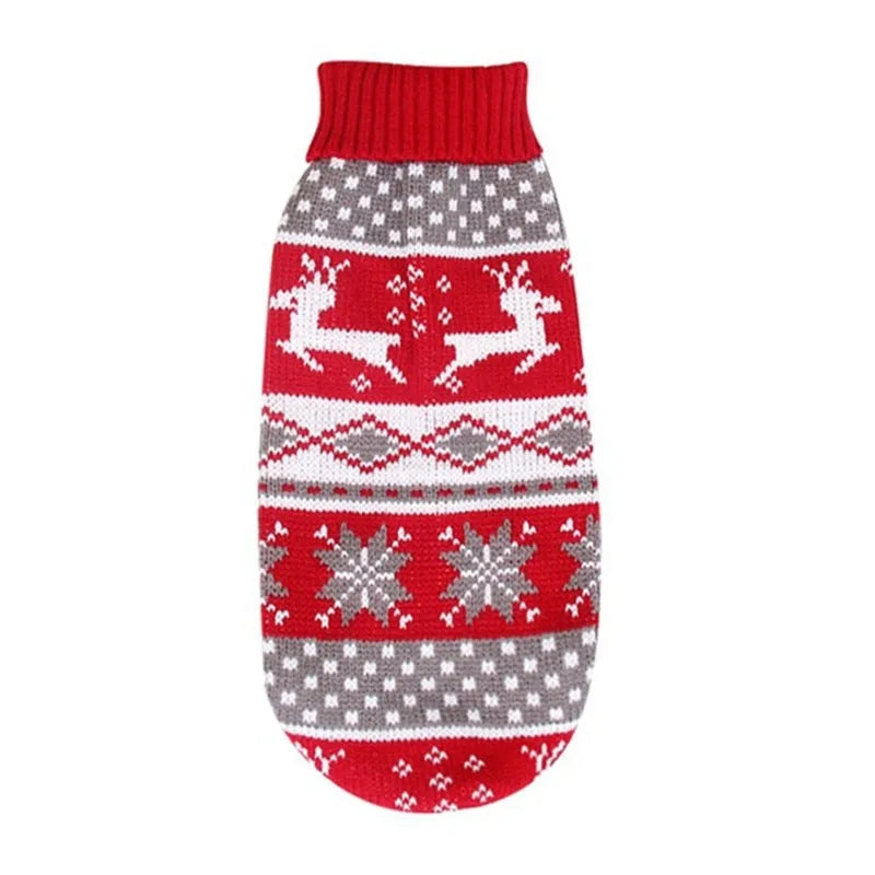 Red reindeer Christmas print dog turtleneck knitted acrylic sweater in sizes XS to XXL