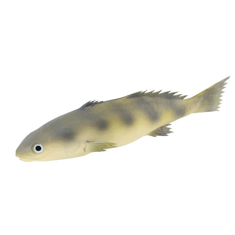 Three PU simulated fish ornaments: yellow-fin tuna, small tuna, and yellow croaker marine models