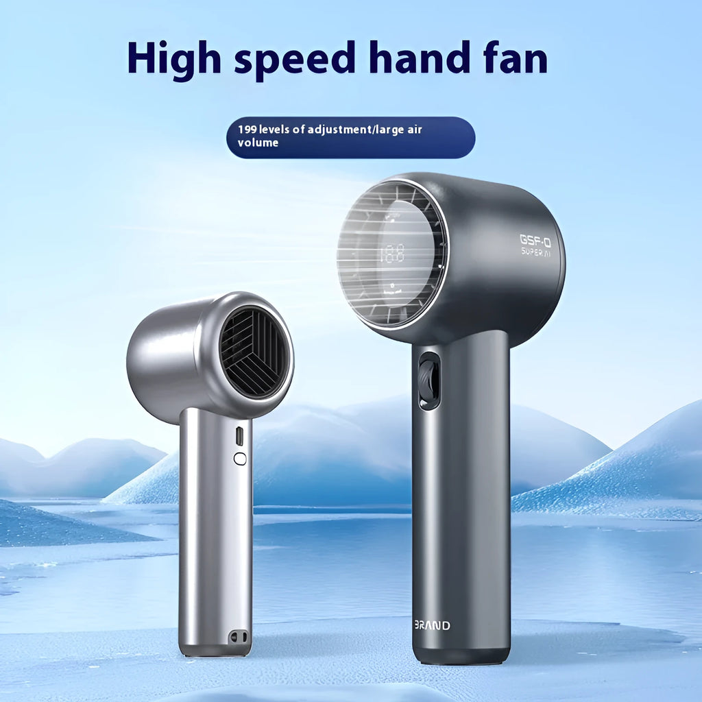 Handheld fan in Diamond White with Turbo function and lithium battery, portable design